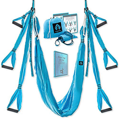 Aerial Yoga Swing Set - Hammock Hanging Swing - Sling Inversion Fly Kit - Antigravity Yoga Sling - Suspension Trapeze - color: BLUE