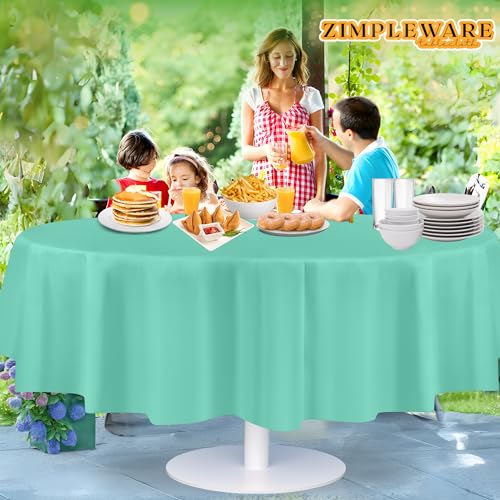 ZIMPLEWARE Premium Aqua Plastic Table Cloth Disposable (12 Pack) Round Tablecloth (84in) Party Table Cloths Disposable, Perfect Table Cloth Round Cover for Any Table Up to 6 Feet - color: Aqua, size: 12 Pack 84" Round