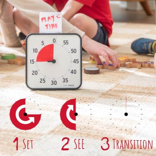 TIME TIMER 8 inch Visual Timer - 60 Minute Kids Desk Countdown Clock with Dry Erase Activity Card, Also Magnetic - for Kids Classroom, Homeschooling Study Tool, Task Reminder, Home and Kitchen Timer - color: Black & Red, size: 8 Inch