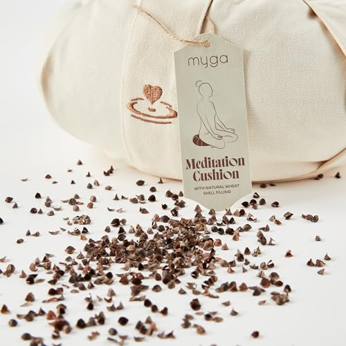 Myga Zafu Yoga Meditation Cushion with Washable Cover - Floor Cushion Pillow with Natural Buckwheat Filling - Soft Round Cotton Design for Meditating or Pranayama Exercises - color: Cream