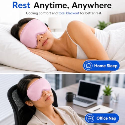 Cooling Sleep Mask with Mulberry Silk Surface & Removable Gel Pack - color: Cooling Pink