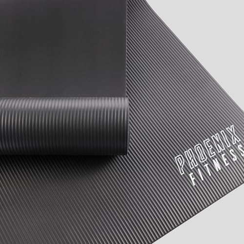 Phoenix Fitness NBR Yoga Mat - 15mm Extra Thick Exercise Mat with Carry Strap - Non Slip Yoga Mat for HIIT, Exercise & Pilates for Men and Women - Black or Pink - color: Black