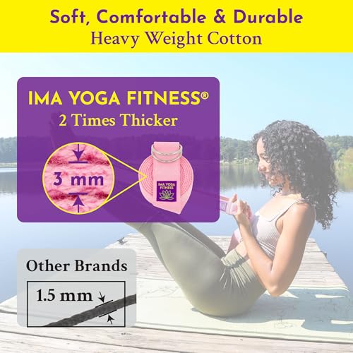 Extra-Wide 2 Inch Cotton Yoga Strap: Stretching, Physical Therapy, Exercise | Slip-free steel D-rings; adjustable; non-slip; 8 & 10 ft lengths; storage bag + e-book; hamstring & legs; flexibility & rehab - color: Pink, size: 8 feet