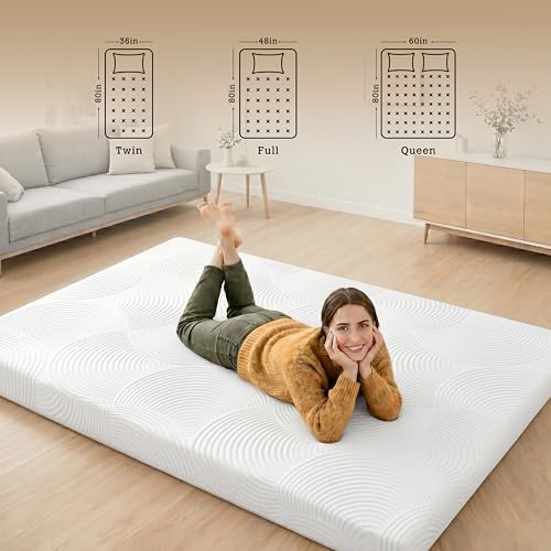 Japanese Floor Mattress,3.5" Thicken Futon Mattress Tatami Mat Full | with Non-Slip Bottom,Removable Washable Cover,Foldable Mattress Tatami Mat Sleeping Pad,White Geometric,(80’‘x48'') - color: Ma1-white Geometric, size: Full (80" X 48")