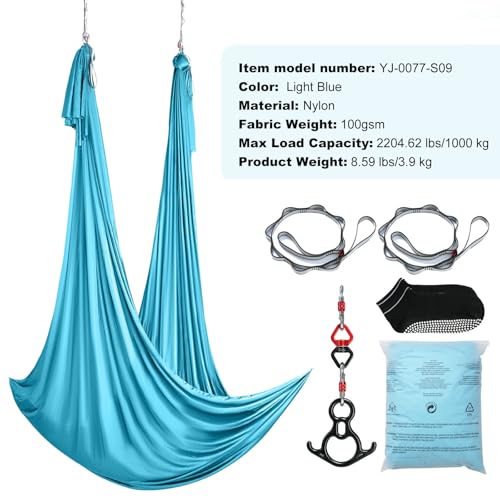 Happybuy Aerial Silk & Yoga Swing, 11 Yards, Hammock Kit, 100gsm Nylon Fabric, Full Rigging Hardware, Blue, Antigravity Flying for All Levels Fitness