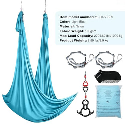 Happybuy Aerial Silk & Yoga Swing, 11 Yards, Hammock Kit, 100gsm Nylon Fabric, Full Rigging Hardware, Blue, Antigravity Flying for All Levels Fitness