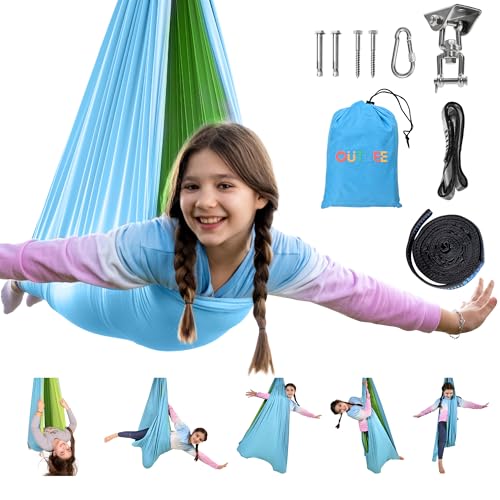 OUTREE Sensory Swing, Double Layer Therapy Swing with 360° Swivel Hanger, Healing & Relaxing Cuddle Sensory Swing for Kids and Adults with Autism, ADHD, Sensory Processing Disorder(Blue and Green) - color: Blue and Green