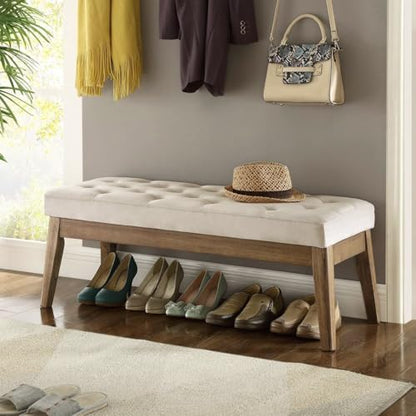 24KF Velvet Upholstered Buttons Tufted Entryway Bench with Solid Wood Leg,Bed Bench Ottoman with Padded Seat,5034-Taupe - color: Light Taupe, size: 15.5"D x 43"W x 17"H