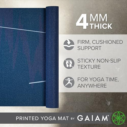 Gaiam Yoga Mat Classic Print, 4mm Non-Slip Mat - color: Moonlit Tide