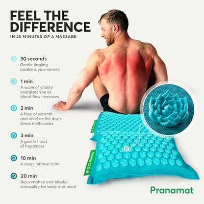 Pranamat Acupressure Large Mat and Pillow Set, Premium Acupressure Therapy for Pain Relief and Relaxation, Handcrafted in Europe with Sustainable and Natural Materials (Monaco Blue) - color: Monaco Blue