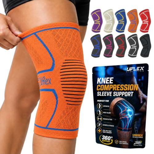 UFlex Athletics Knee Brace for Men and Women Knee Compression Sleeve Knee Support Wraps for Arthritis Joint Pain Relief, Workout, Swelling, Sports, Circulation, Running, & ACL Recovery - color: Orange-Blue, size: Medium