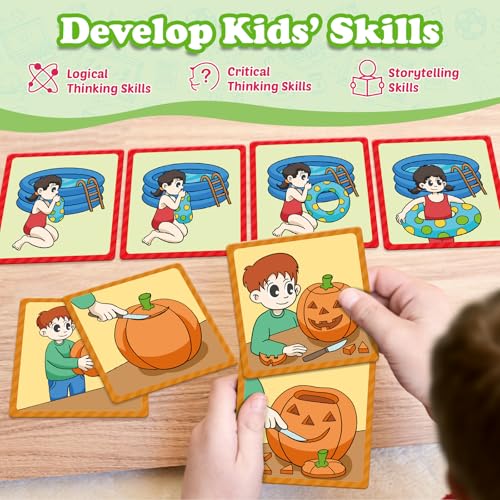 Kasfalci Sequencing Cards,Sequence Board Game for Kids,Speech Therapy Materials Toys for Autism,Story Storytelling,Social Skills,Sentence Building,Preschool Learning Activities,Classroom & Homeschool - style: 4-Scene-New