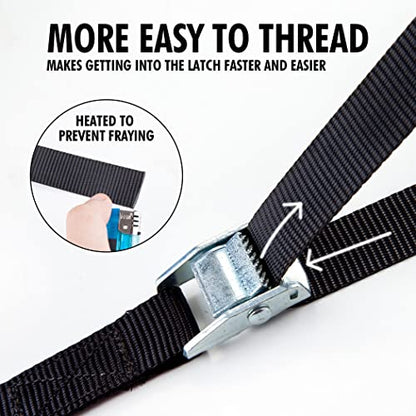 Cartman 1 in x 12 ft Lashing Straps, 16 Pack, 600 lb Break Strength, Black - color: Black, size: 16 PK