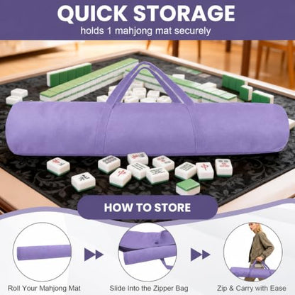 34-Inch Mahjong Mat Bag, Heavy-Duty Canvas Carrying Bag with Center Dual Handles & Smooth Zipper, Fits Mahjong Mat, Racks & Tiles, All-in-One Travel Storage Bag (Purple) - color: Purple