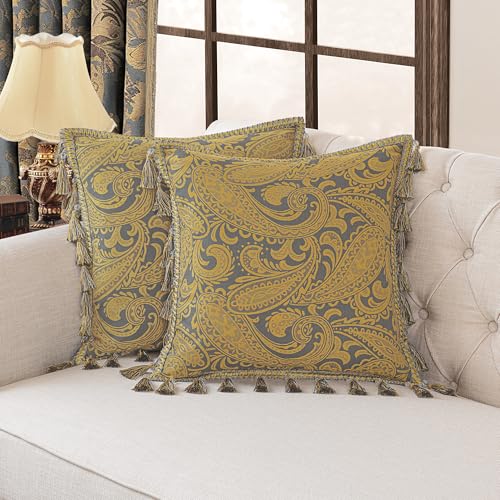 Loom and Mill Luxury Throw Pillow Cover 20 x 20 Inches 1 Piece, Yellow&Gray - color: Yellow&gray