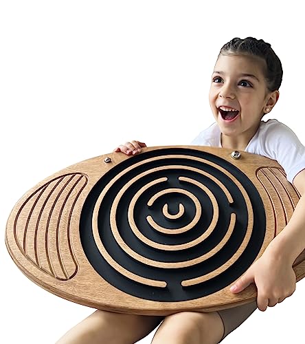 Wooden Balance Board with Labyrinth Maze 23"x14" – Core Strength & Coordination Trainer for Physical Therapy, Fitness & Rehabilitation | Natural Beech Wood, Holds 400 lbs - color: oak-cross
