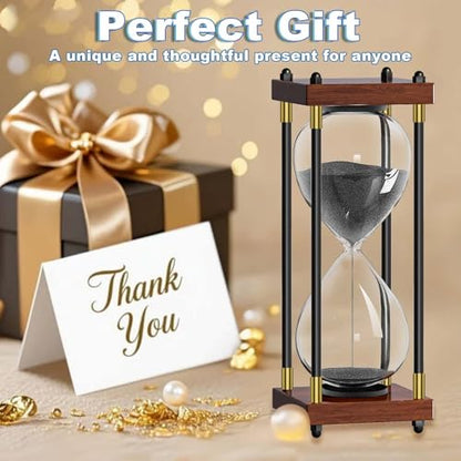 60분 모래시계: 대형 25.4cm(10인치) 나무 모래 타이머 시계, Reloj De Arena 1 Hora, 앤티크 모래 시계 60분, 홈 오피스 책상 장식용 1시간 모래시계 (블랙 샌드) - color: 빈티지 프레임, 블랙 샌드, size: 60 minute