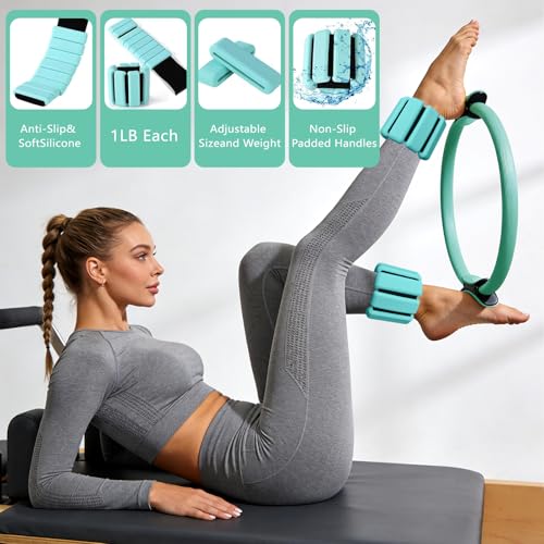 Pilates Kit for Home Workouts – Pilates Equipment Set with Ring, Ball, Resistance Bands, Pilates Accessories, Pilates Essentials Kit for Women, Pilates Sets for Home Exercise - color: Green