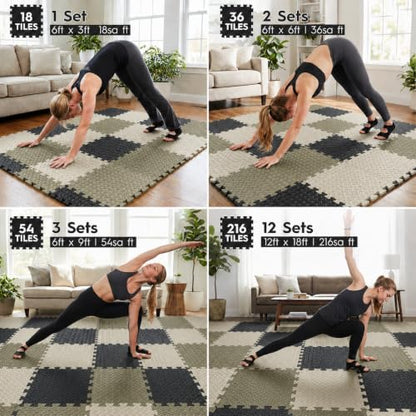 18 Pcs EVA Foam Floor Tiles, Puzzle Exercise Mat Set for Gym - color: Woodland Camo Trio