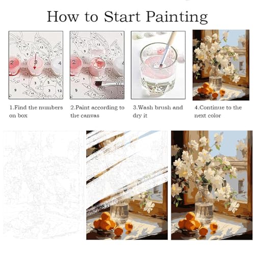 ZRIZQ Flowers Paint by Numbers Kit for Adults Beginner,16x20 | Full set with wooden brushes,rolled canvas,rich paints.Calming activity.Beginner friendly.Just open and paint. - color: 16"X20"Rolled Canvas(Frameless)-Flowers 5