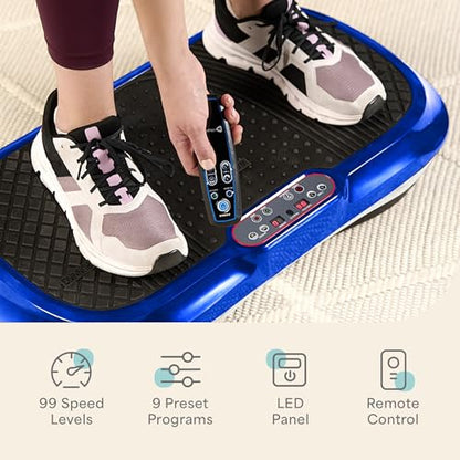 Lifepro Waver Vibration Plate Exercise Machine with 99 Speeds & 10 Presets | Resistance Bands, Non-Slip Surface, 330 lbs Capacity — Vibration Plate for Lymphatic Drainage, Body Toning, Full-Body Workout - color: Blue