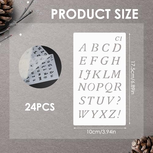 Alphabet Number Stencils – 24PCS Reusable Letter Templates for Journals, Scrapbooking, DIY Crafts School Projects