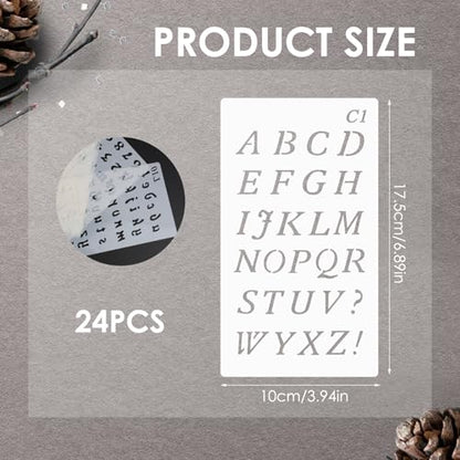 Alphabet Number Stencils – 24PCS Reusable Letter Templates for Journals, Scrapbooking, DIY Crafts School Projects