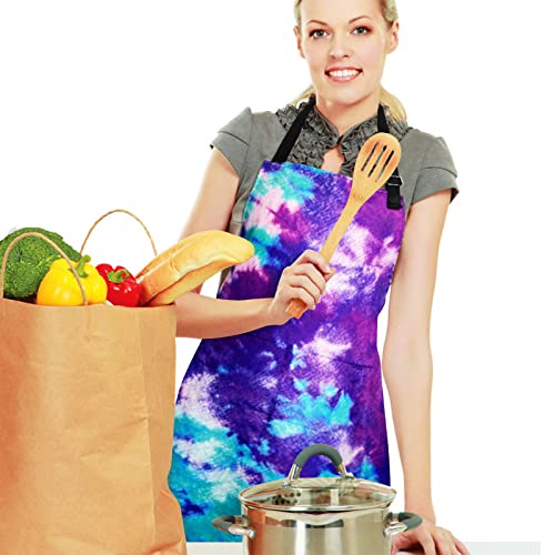 Adjustable Waterproof Apron Bib Apron with 2 Pockets Cooking Kitchen Aprons for Women Men Chef - color: Blue Purple Apron