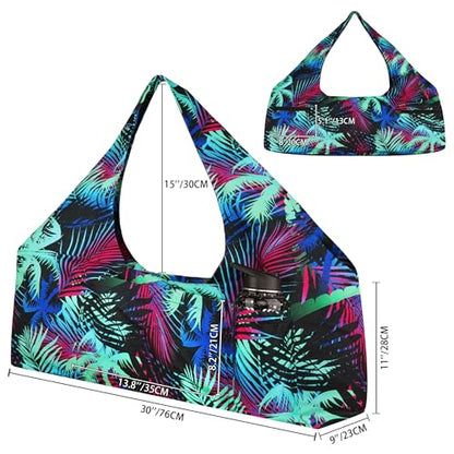 Large Yoga Mat Bag Yoga Bags and Carriers Fits All You Stuff Yoga Tote Bag with Yoga Mat Strap, Elastic Pockets and Zipper Pockets - color: black cyan
