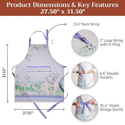 Maison d' Hermine Aprons for women with Pocket 100% Cotton (27.50"x31.50") | Adjustable Neck Strap & long ties Apron Men Chef Wedding Cooking Gardening Server Maid - color: 045 - Luberon