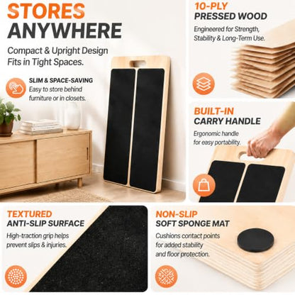 Slant Board for Calf Stretching, Wooden Slant Boards for Exercise, 5 Adjustable Angles, Calf Stretcher Board with Non-Slip Surface and Carry Handle for Squats and Ankle Mobility