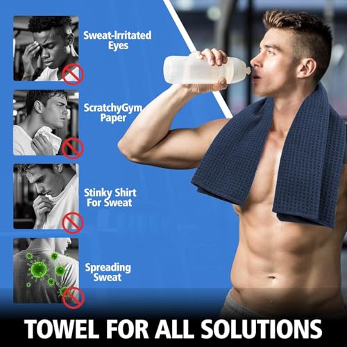 Microfiber Gym Towels for Working Out, Quickly Dry Yoga Towels for Men & Women Tennis, 16 Inch x 27 Inch, 6 Pack, Navy Blue - color: Navy Blue