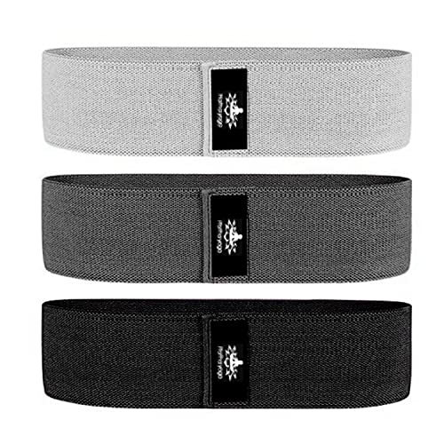 Hatha Yoga Large Resistance Band,14.5" x3.15",Fabric Exercise Loop Bands with Instruction Guide and Carry Bag, Set of 3. - color: Black Ash