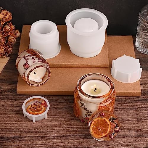 Jar Silicone Molds, Jar Resin Mold with Lids, 2 Sets of Candle Jar Molds of Different Sizes, Epoxy Resin Casting Mold for DIY Jewelry Storage Box, Candle Jar, Craft Gifts
