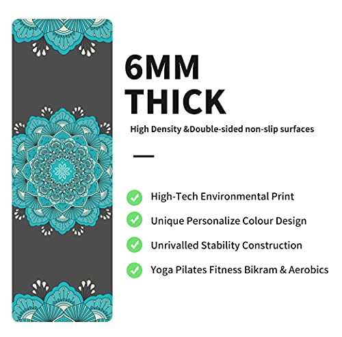nuveti Yoga Mat Print Extra Thick TPE Non Slip Fitness Exercise Mat with Carrying Bag,72"x24" Extra Thick 6MM Exercise & Workout Mat for Yoga, Pilates Fitness and Floor Exercises - color: MX