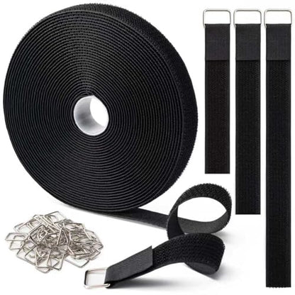 1" x32Ft Hook and Loop Straps with 50 Metal Buckles，Black - color: Black, size: 1"×32ft Metal Buckle