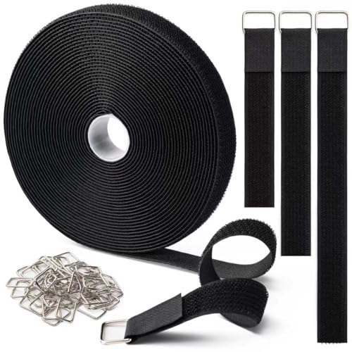1" x32Ft Hook and Loop Straps with 50 Metal Buckles，Black - color: Black, size: 1"×32ft Metal Buckle