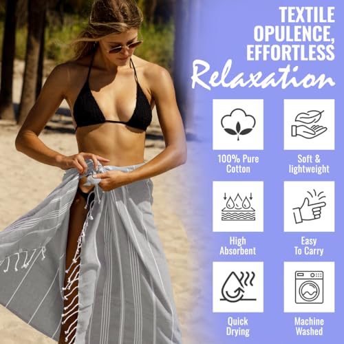 Beach Towel 100% Cotton Turkish Beach Towel Adult 38x70 Inch Pre-washed Absorbent Extra Large|Sand Free Quick Dry BathTowels|Lightweight Blanket|Travel Cruise Camping Spa Gym Yoga Towel|Dapple Grey - color: Silver Grey