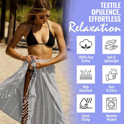 Beach Towel 100% Cotton Turkish Beach Towel Adult 38x70 Inch Pre-washed Absorbent Extra Large|Sand Free Quick Dry BathTowels|Lightweight Blanket|Travel Cruise Camping Spa Gym Yoga Towel|Dapple Grey - color: Silver Grey