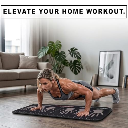Push Up Guide Mat for Beginners, Non Slip Push Up Training Pad with Hand Placement Positions, 90 x 35 cm 5mm Exercise Mat for Chest, Shoulder & Tricep Home Workouts