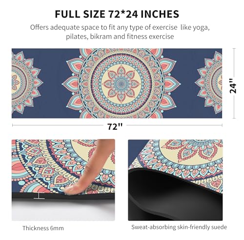 nuveti Yoga Mat Print Extra Thick TPE Non Slip Fitness Exercise Mat with Carrying Bag,72"x24" Extra Thick 6MM Exercise & Workout Mat for Yoga, Pilates Fitness and Floor Exercises - color: Lotus