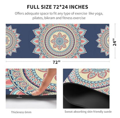 nuveti Yoga Mat Print Extra Thick TPE Non Slip Fitness Exercise Mat with Carrying Bag,72"x24" Extra Thick 6MM Exercise & Workout Mat for Yoga, Pilates Fitness and Floor Exercises - color: Lotus
