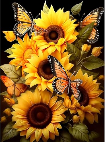 RYMILIE Diamond Art Kits for Adults Sunflower & Butterfly 12x16inch | 5D Stress Relief Diamond Painting Kit for Beginners, DIY Full Round Drill Gem Art Crafts for Home Wall Decor Gift - color: DP04103