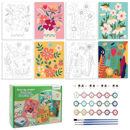 goldentime Framed Paint by Numbers for Adults and Kids Ages 8-12 - Easy to Paint by Number for Beginners, Flower Canvas Painting Kits Perfect for Gift Home Wall Decor 8 * 10inch - color: flowers