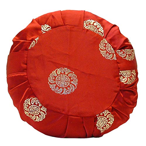 Zen Zafu Sitting or Meditation Cushion with Silk Brocade Cover (Red/Gold) - color: Red/Gold