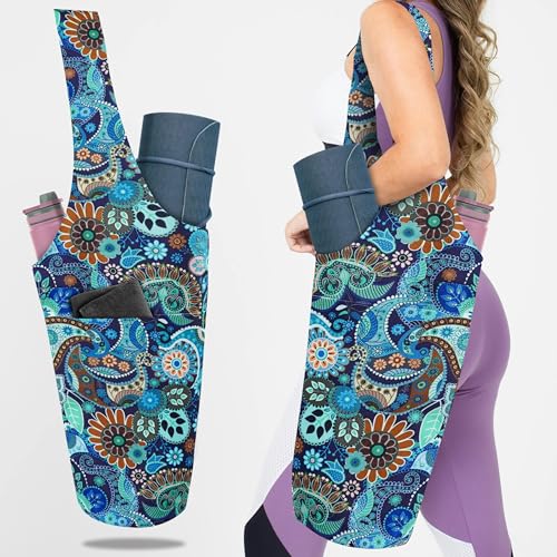 Yoga Mat Bag Yoga Tote Bag with Large Pocket and Zipper Pocket Yoga Mat Bag Carrier Fit Most Size Mats and All You Stuff - color: cyan