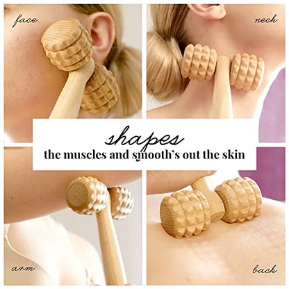 tuuli Accessories - T-Shape Massage Roller, Body and Face Roller, Multi-Functional Facial Massager, Helps Ease Muscle Tension and Supports Skin Health, Wooden Roller Massager Tool