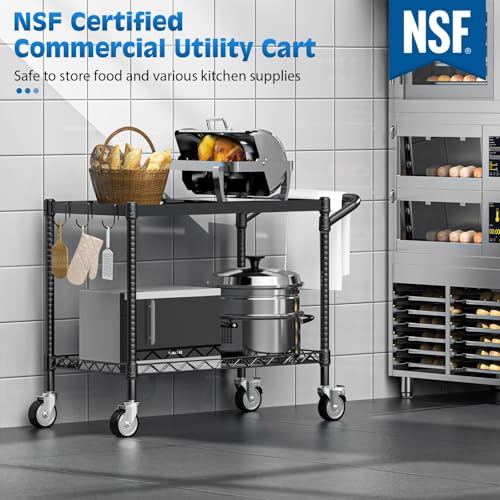 Utility Tool Cart with Wheel, 45In Large Rolling Utility Carts with Handle | 2 Tier Heavy Duty Commercial Grade Metal Serving Storage Carts for Warehouse Garage Kitchen, 25" D x 45" W x 40" H-Black - color: 2-black, size: 2 Tier