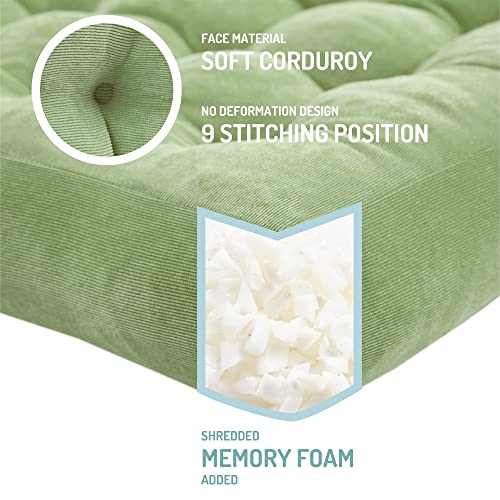Floor Pillows Set of 2, Large Meditation Cushion for Adults, 22 Inch Square | Reading nook & office use, Tatami seating, Corduroy cover, 3.5 in thick, Shredded memory foam fill, Green yoga pad - color: Square | Green | 2 Pack, size: 2 Pack