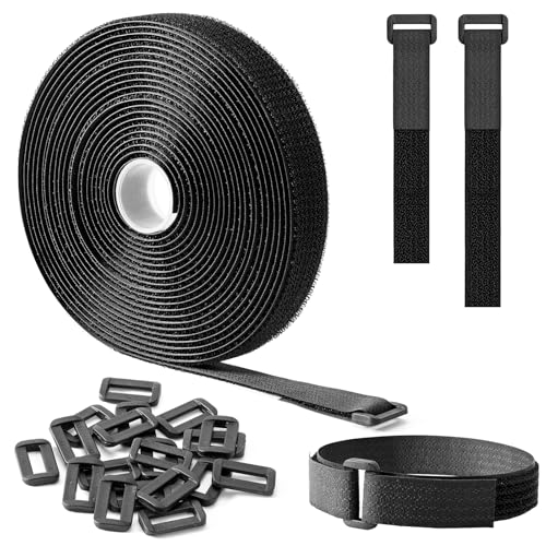 Trilancer 0.8"x16Ft Reusable Cable Ties, Hook & Loop Straps with 25 Buckles | Adjustable, Cut to Length, Ideal for Wire Management, Cord Organizer, and Cable Straps, Black - size: 0.8'' x 16Ft